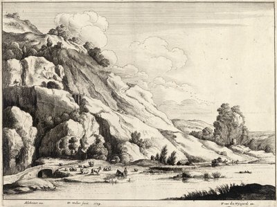 Die Steinbrücke (Elsheimer). Zustand 1 von Wenceslaus Hollar